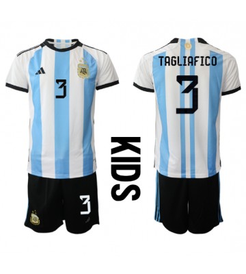 Argentina Nicolas Tagliafico #3 Hemmaställ Barn VM 2022 Kortärmad (+ Korta byxor)